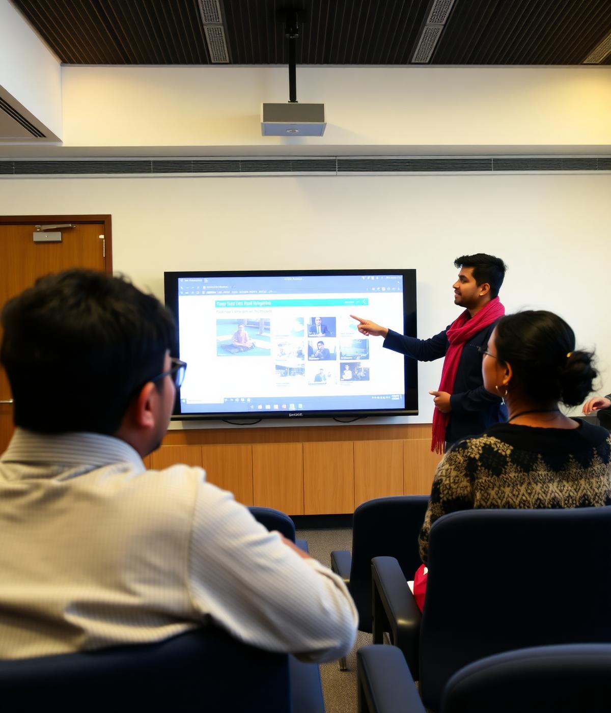 Students presenting a project in a Bachelor of Nirvana seminar room