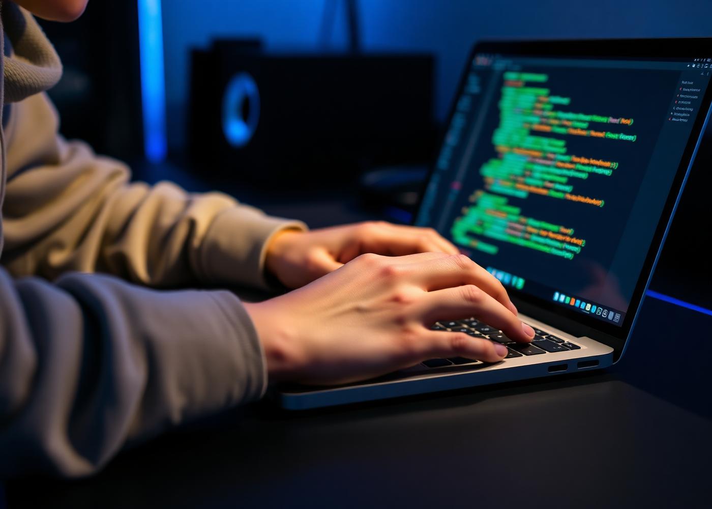 A BCA student writing code on a laptop