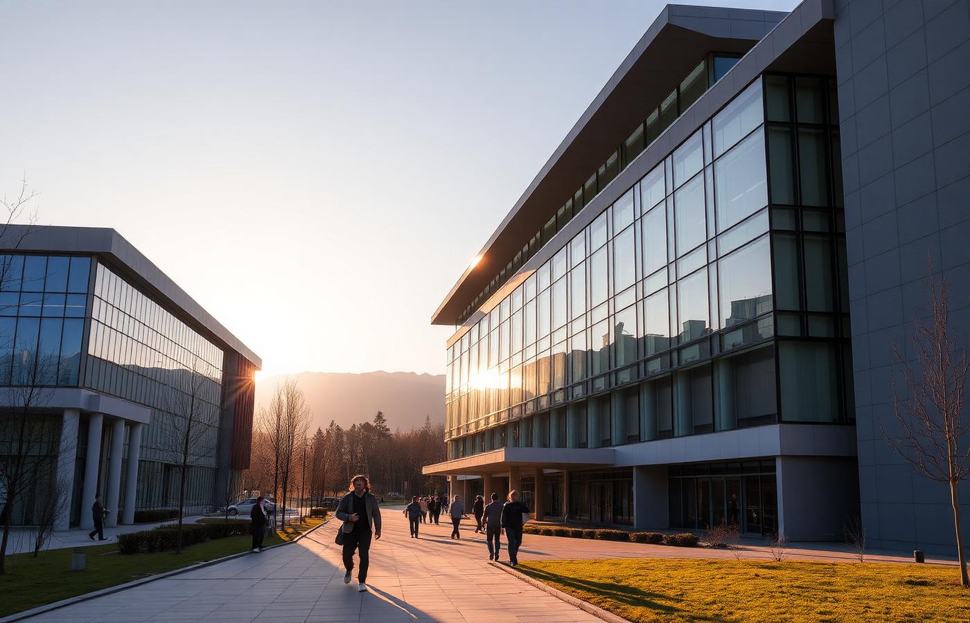 Bachelor of Nirvana campus exterior at golden hour